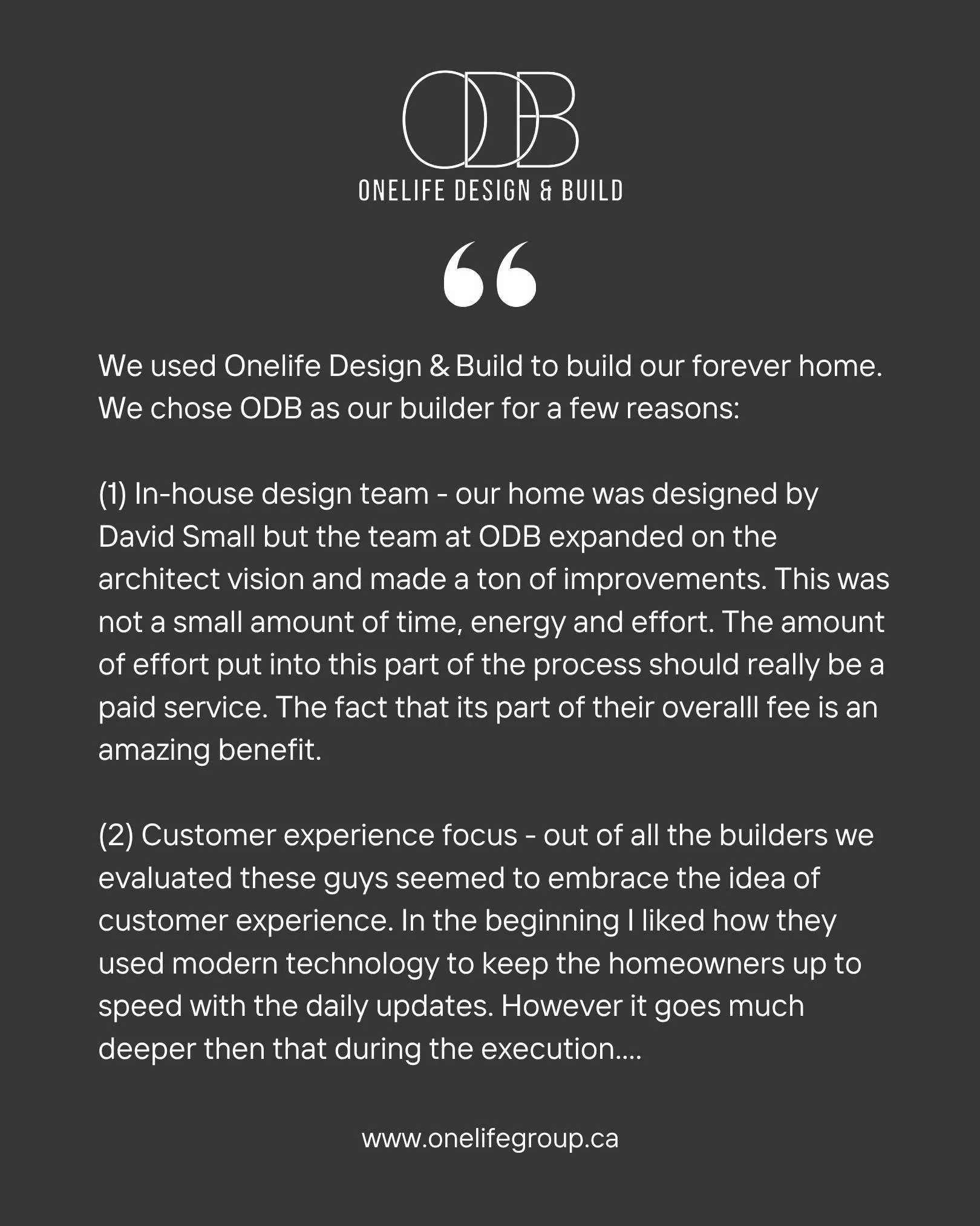 Building someone&rsquo;s forever home is the ultimate compliment. 

Thank you to our amazing clients for trusting us with your vision and sharing such kind words.

Dreaming up your next build or renovation? Connect with our team today.

Follow our jo