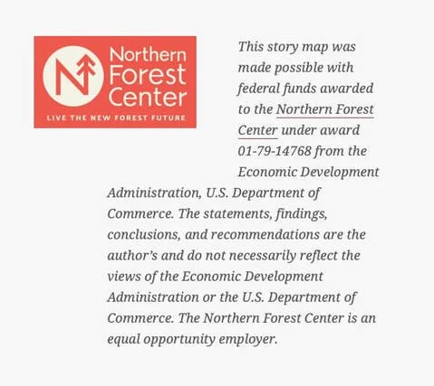 A document from the Northern Forest Center explaining its purpose and funding details, with the organization's logo in the top left corner.