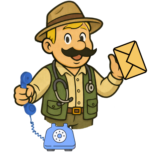 Meža ārsts ar stetoskopu, kurš vienā rokā tur telefona klausuli, bet otrā – aploksni.