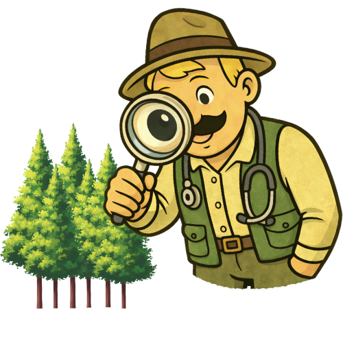 Meža dakteris tur palielināmo stiklu un pēta mežu.