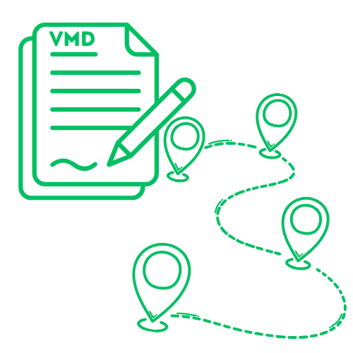 VMD faila kontūra ar pildspalvu, kas savienota ar iezīmētu meža robežu un stūriem.