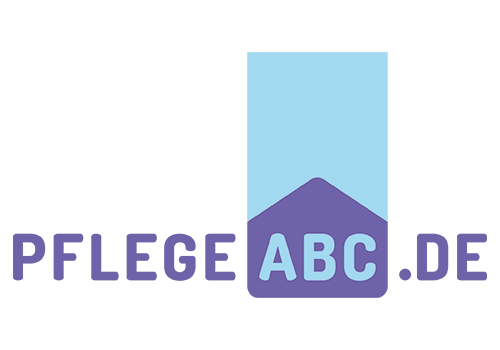 Logo von PflegeABC.de, bestehend aus einem Haus mit Blumentopf, der den Namen "Pflege" und "ABC" enthält, auf einem blauen Hintergrund