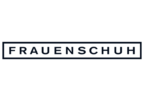 Schriftzug 'FRAUENSCHUH' auf schwarzem Hintergrund