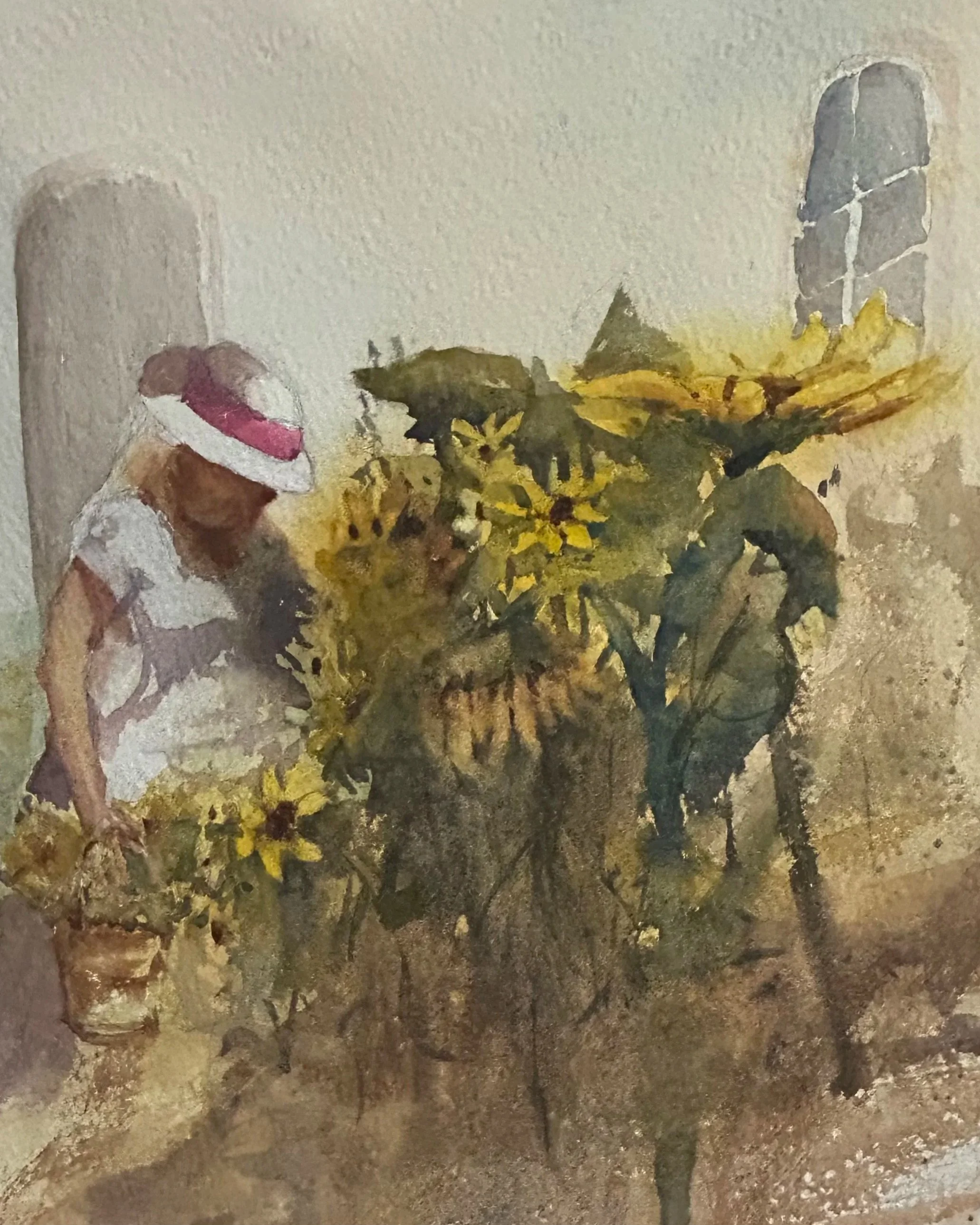 ‘The gardener’ Watercolor on paper. Approx 12x12. 2025