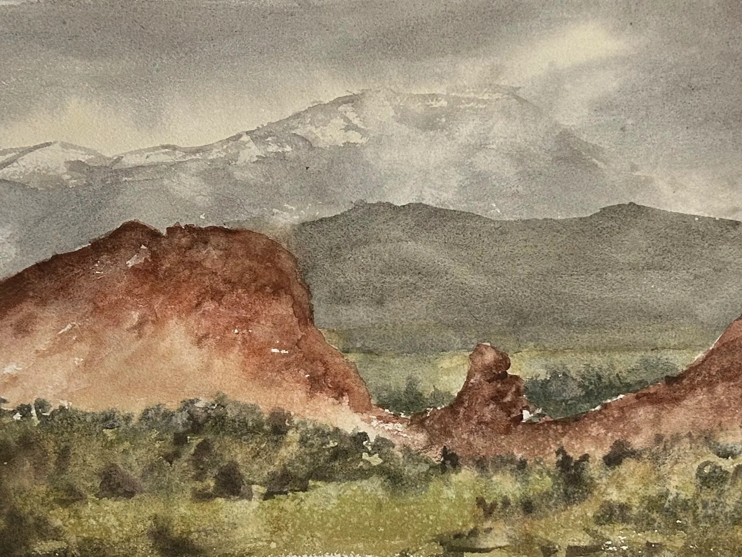 ‘Enter:  Garden of the gods’. Watercolor on paper. Approx 11x14. 2026