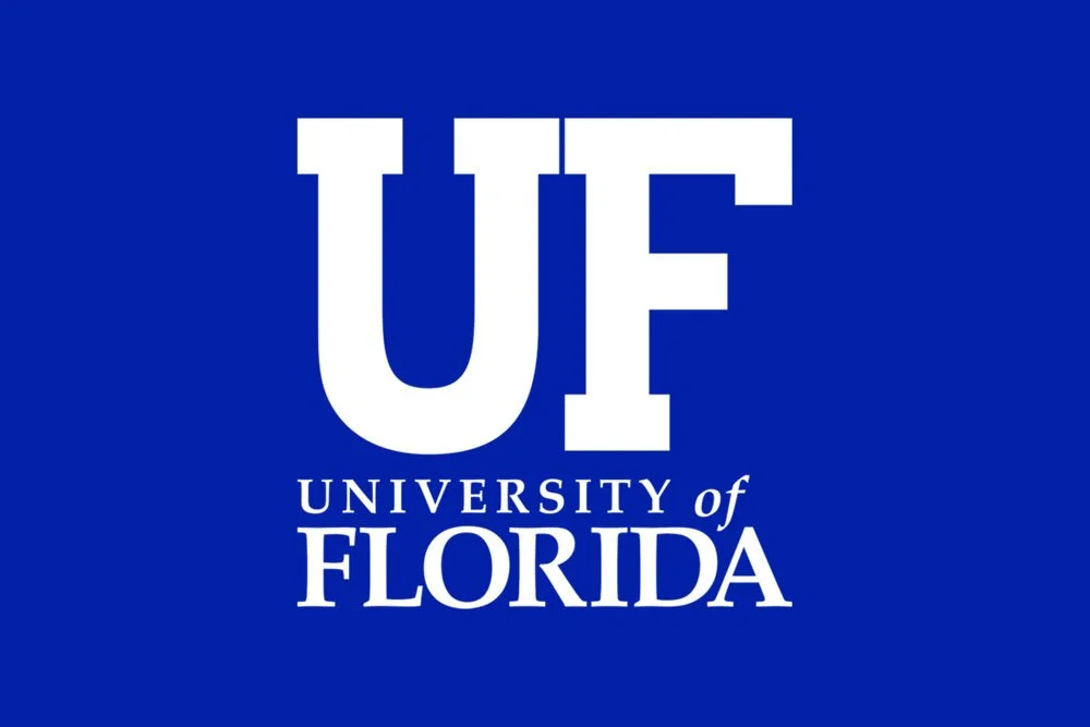 University of Florida logo with large white UF initials and university name on a blue background.