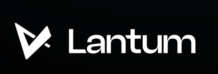 Lantum logo with a stylized check mark symbol on a black background
