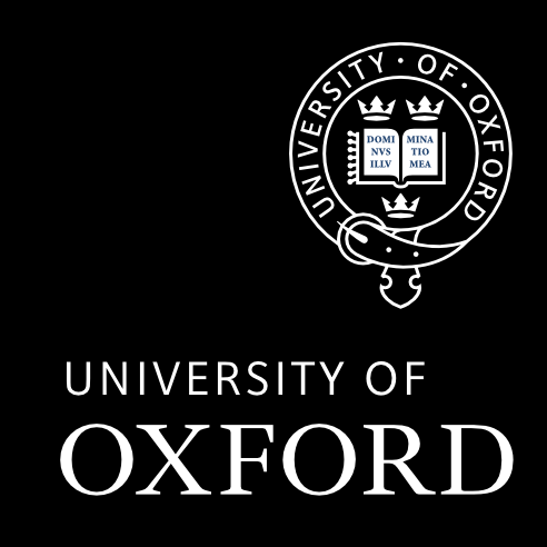 The University of Oxford logo with a crest featuring a book and a crown, set against a black background.