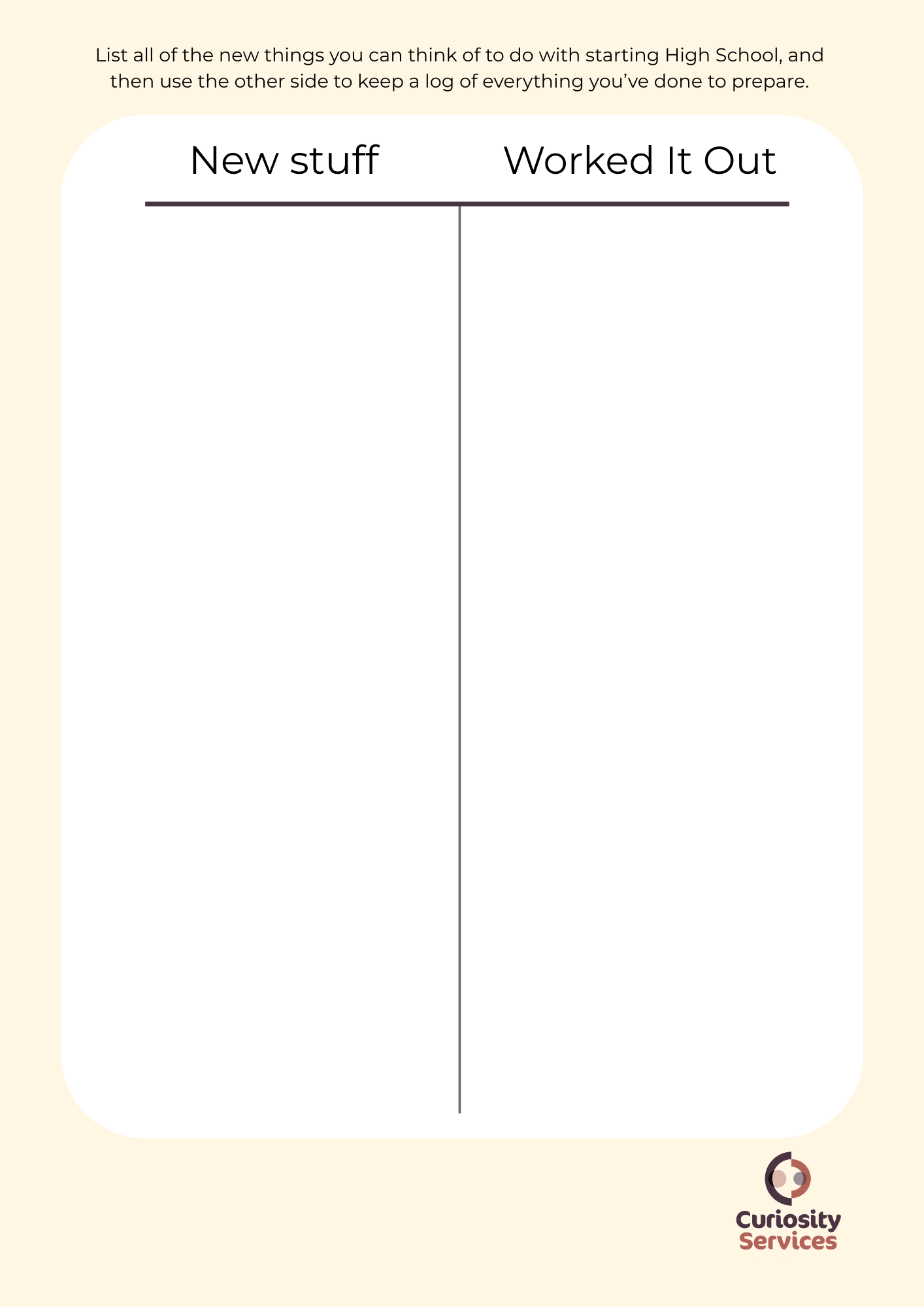 Transition Worksheet