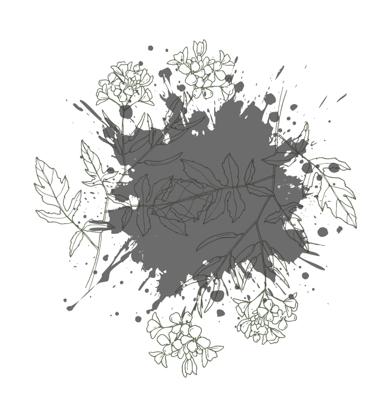 Ink splatter over herb bundle