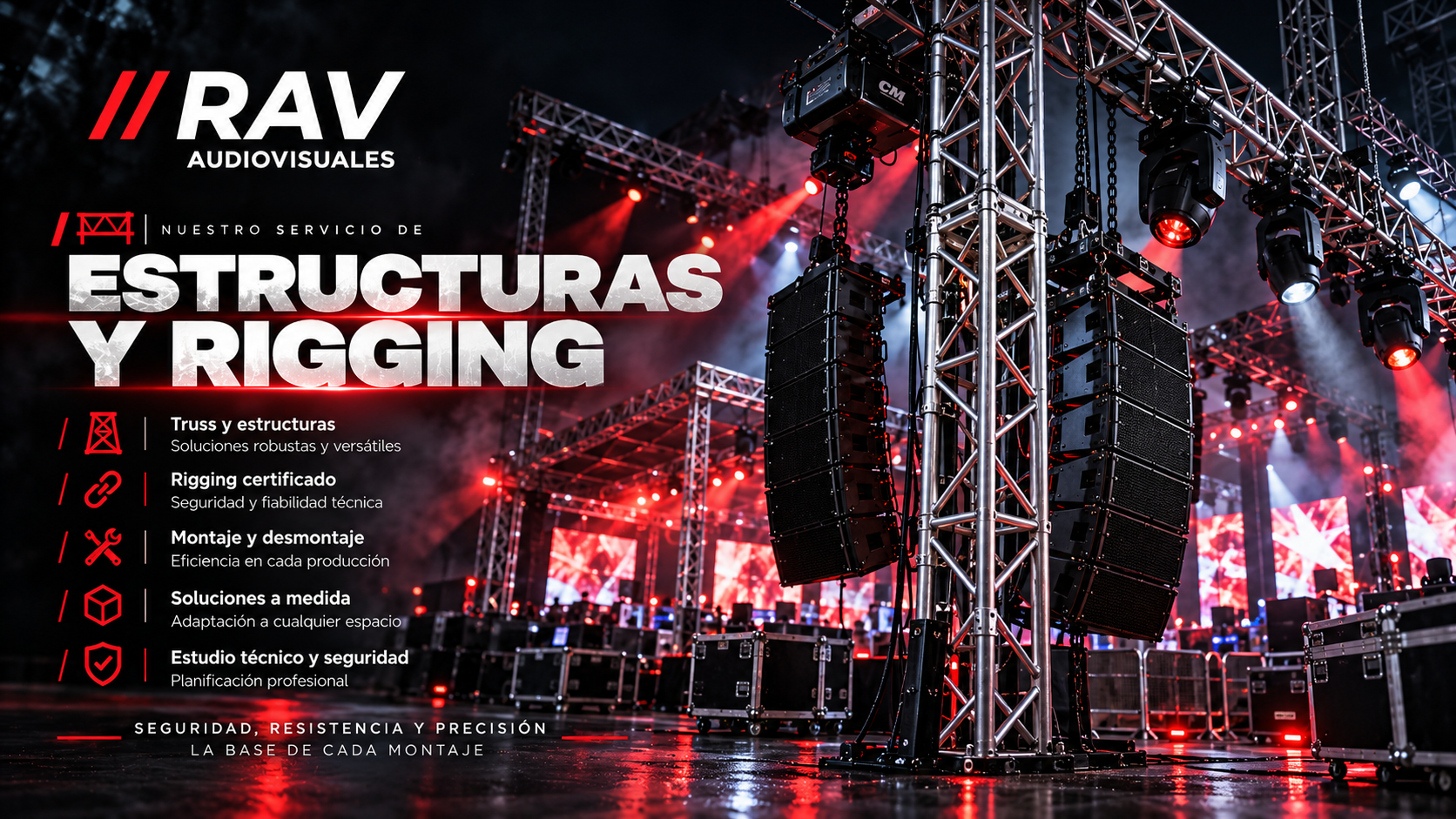 Gráfico de RAV Audiovisuales sobre estructuras y rigging para eventos