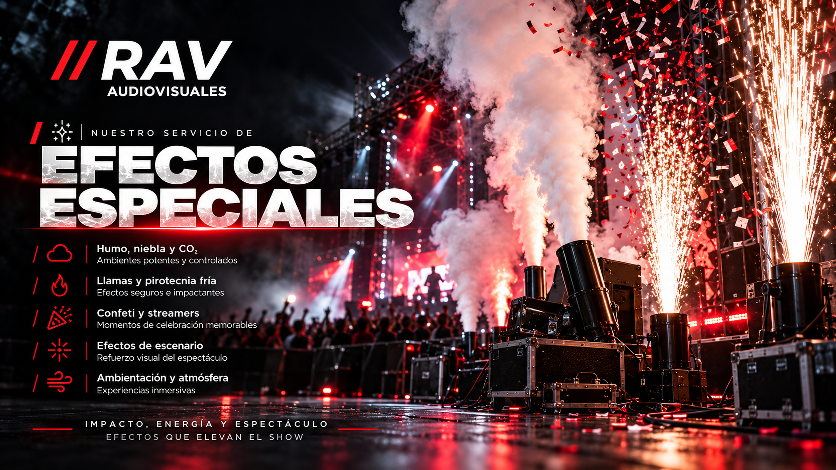 Gráfico de RAV Audiovisuales sobre efectos especiales para eventos