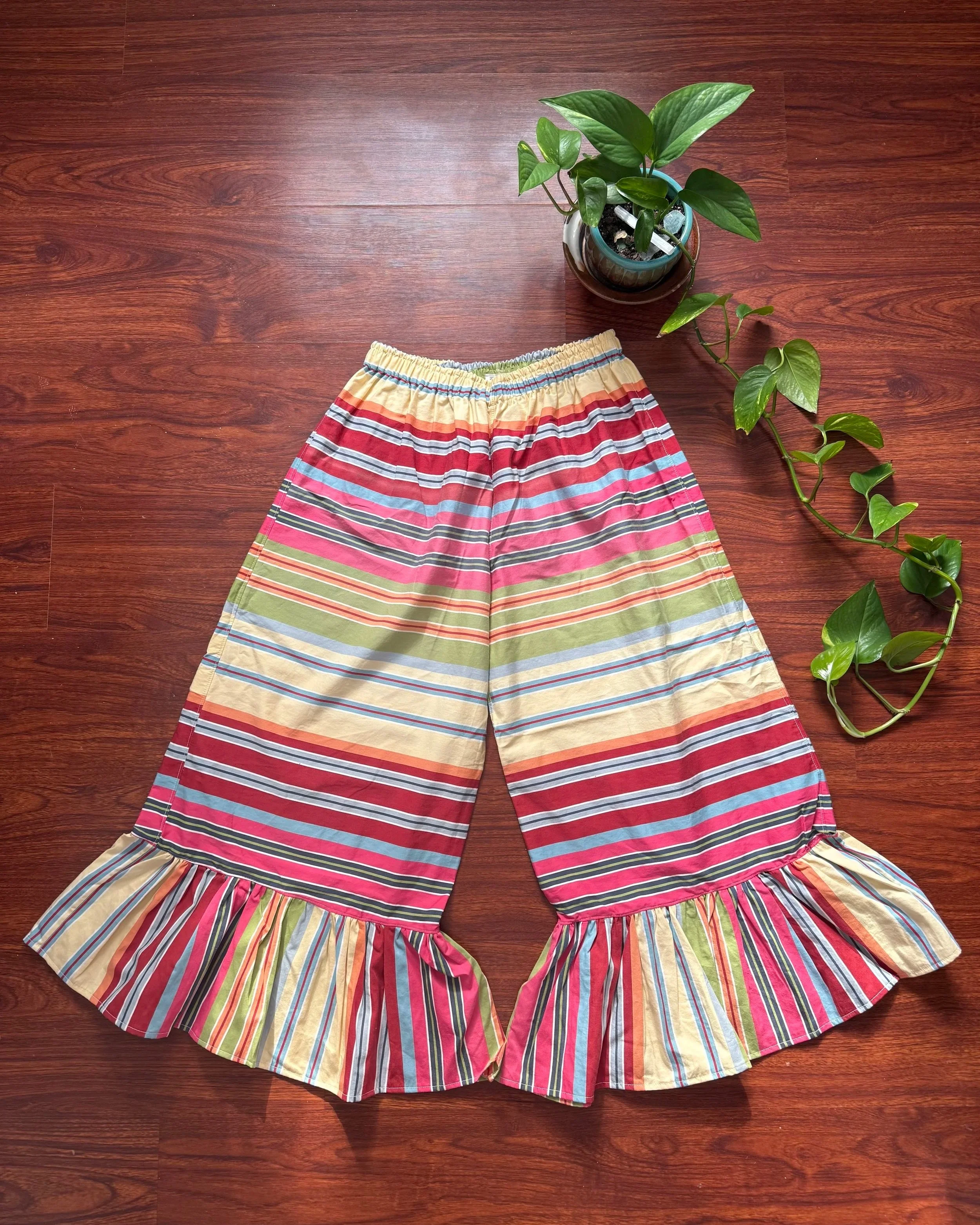 extra wide leg pants with ruffle