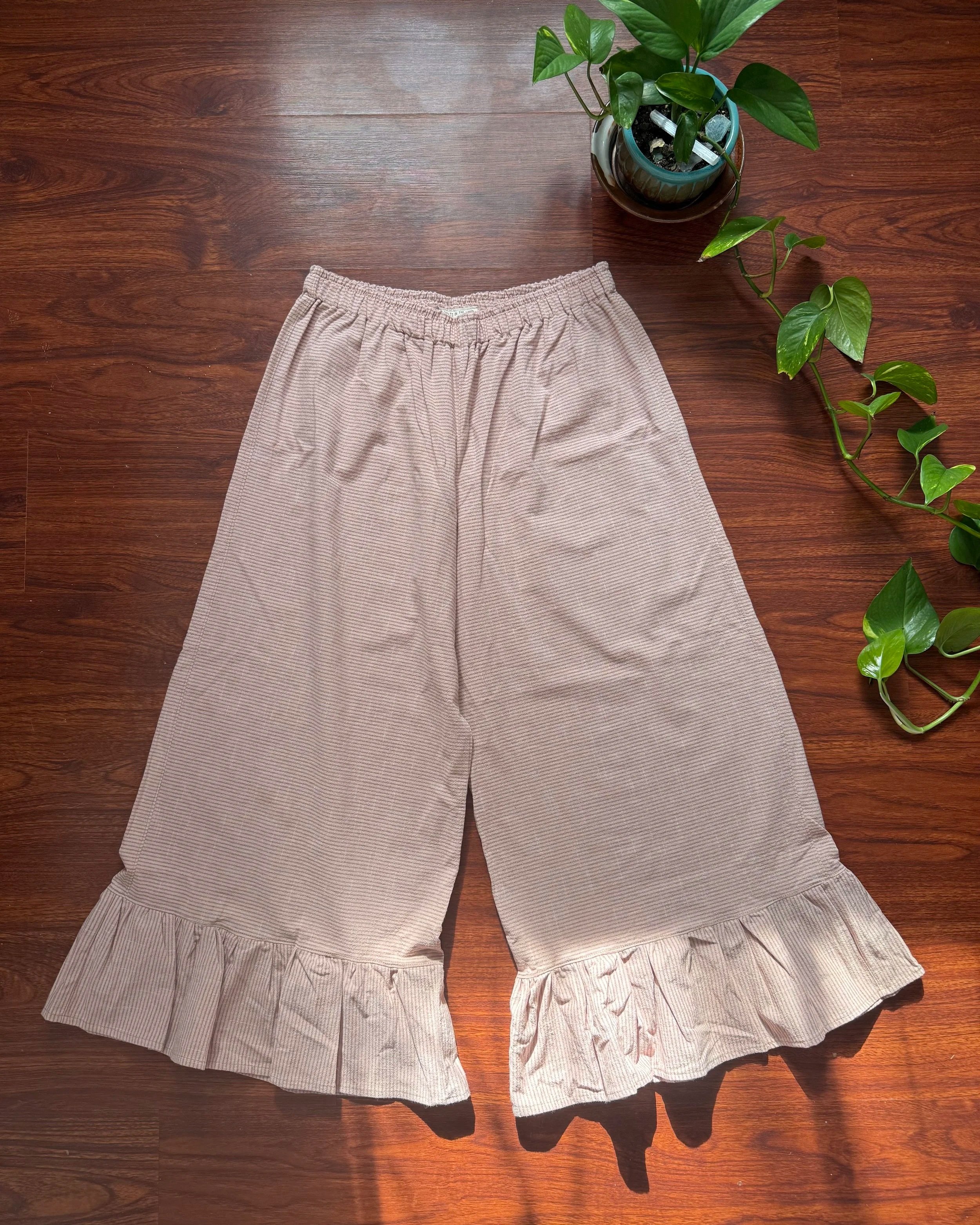 extra wide leg pants with ruffle