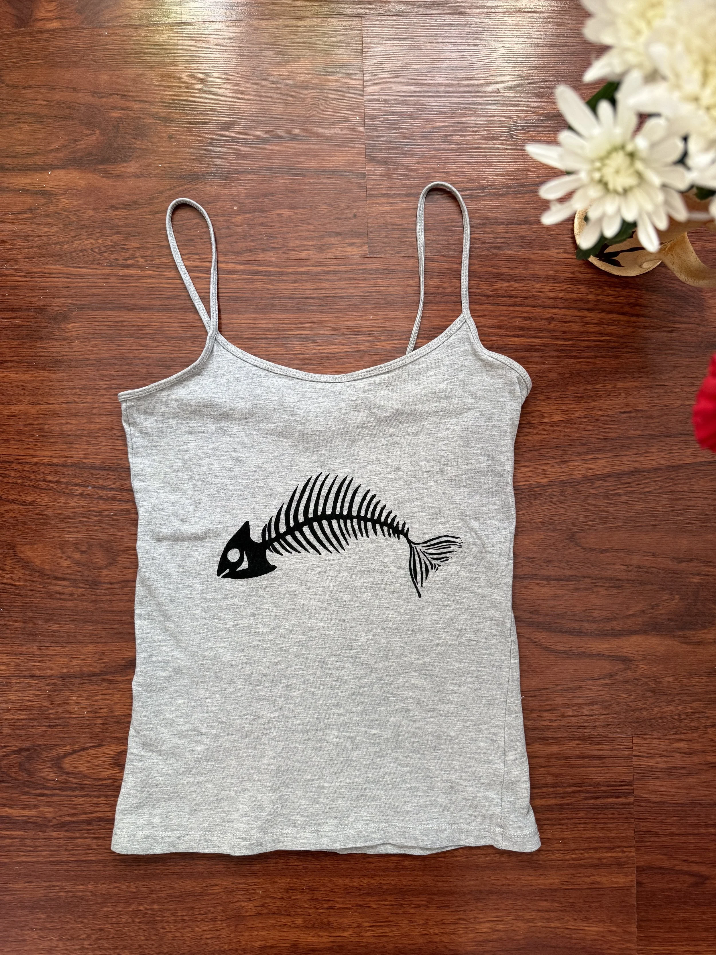 fish skeleton print tank top