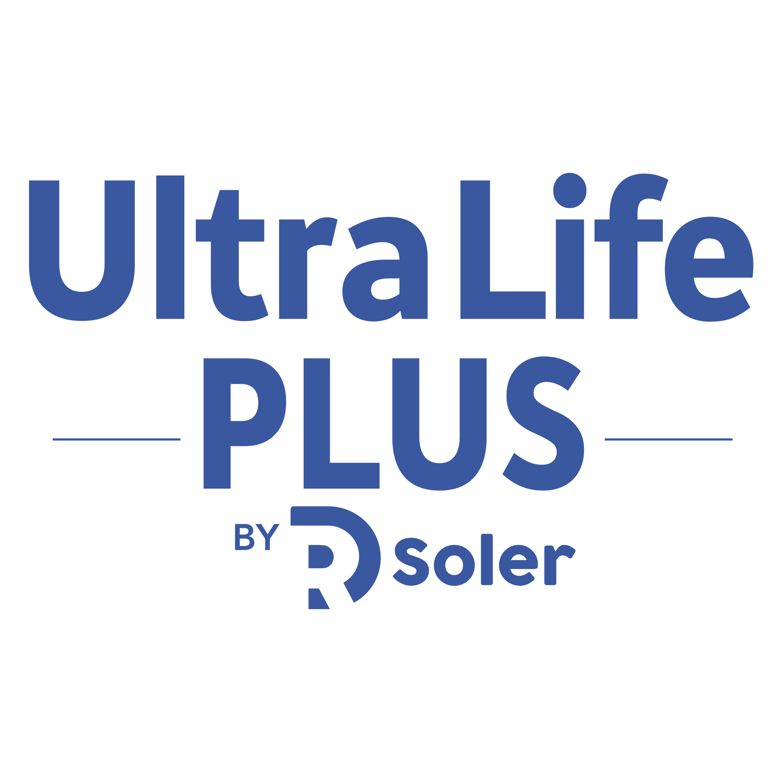 A logo with the phrase 'UltraLite by Dsoler' in large blue letters on a black background.