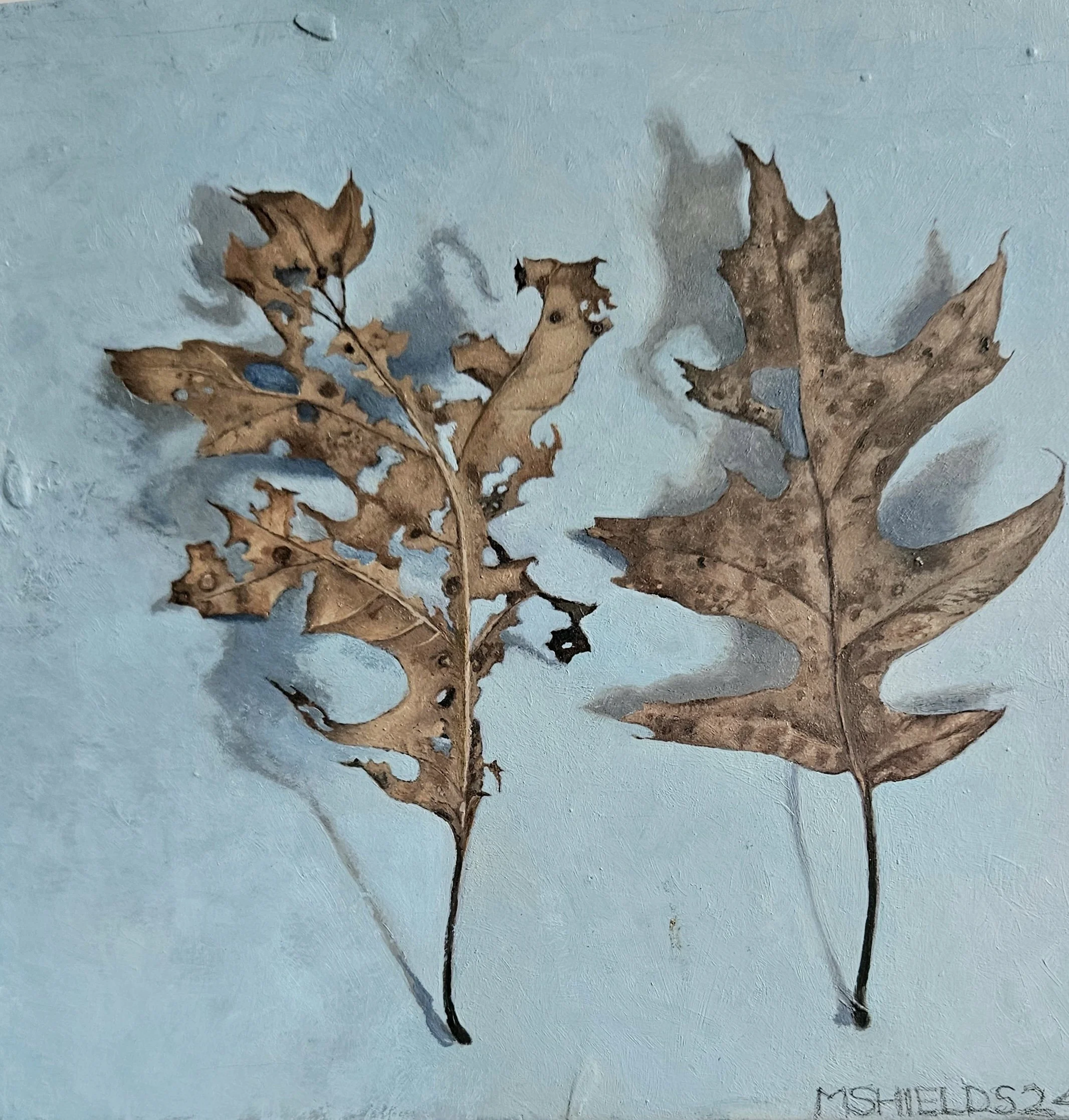 Two leaves, oil on panel, 8 x 8", 2024