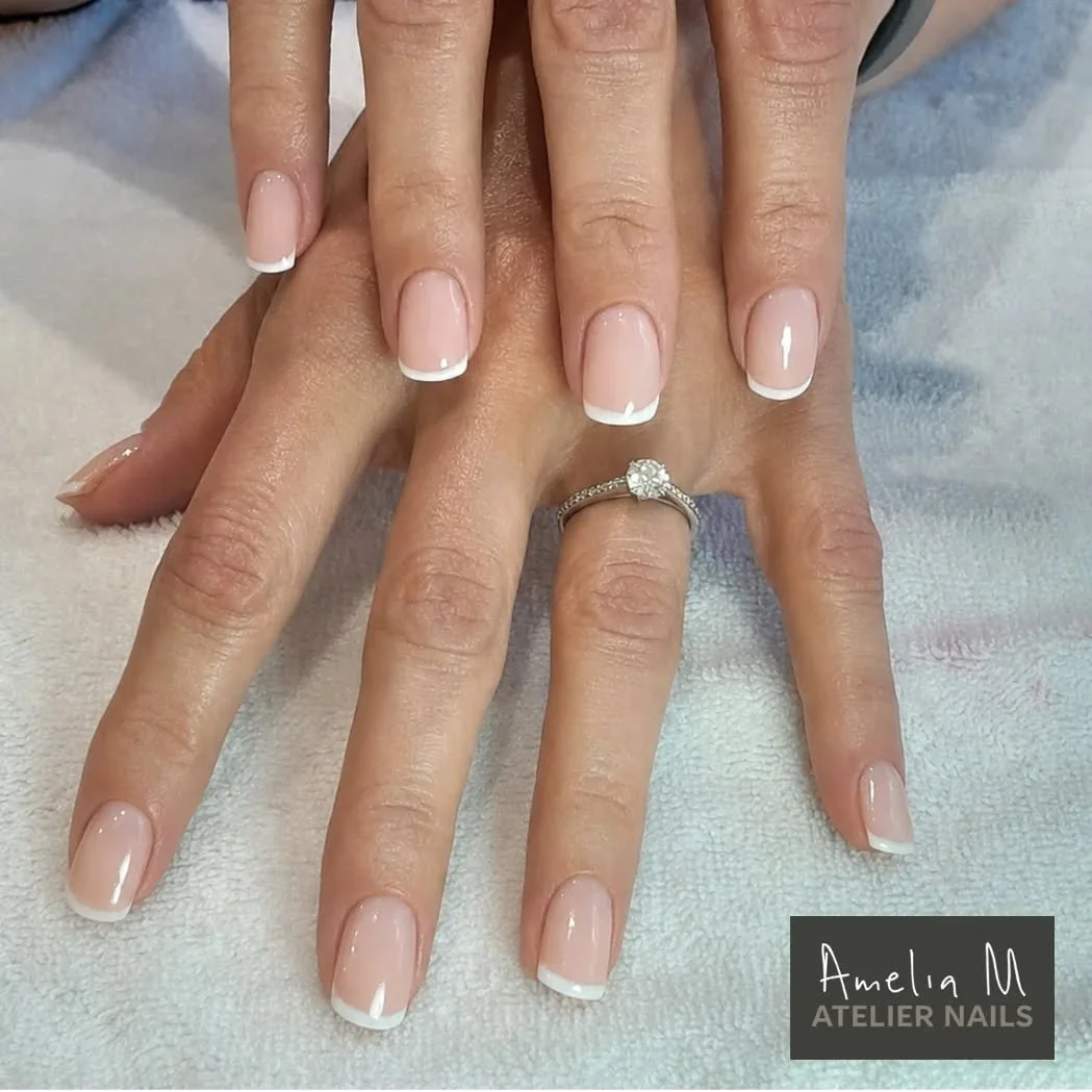 FRENCHIE - V is our resident clean girl and this is her second French and second Russian. Blessed with very elegant hands she suits this look so perfectly! A lovely slim BIAB application with lots of shine, I love how Vs cuticles are now non-existent