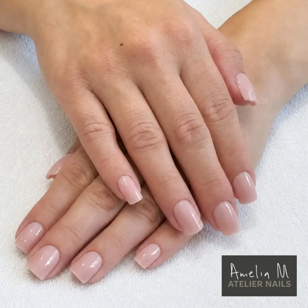 PINK SQUARE - L is usually a long almond girl but life is forcing her to be more practical! In case she can't come back as often we chose this gorgeous pink which will grow out without drawing attention. L was underwhelmed with these but I think her 
