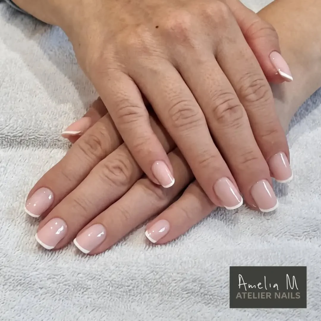 FRENCH - Gorgeous French for new mum L. Such a popular choice as they are so elegant and go with everything ✨️ 

ACCEPTING NEW CLIENTS ✨️ Availability, pricelist and booking at Ameliamateliernails.co.uk 

@glossify Pink Naturabuild, one coat white 


