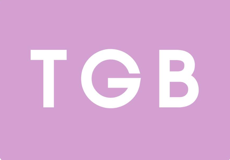 Purple background with the white letters "TGB" centered.