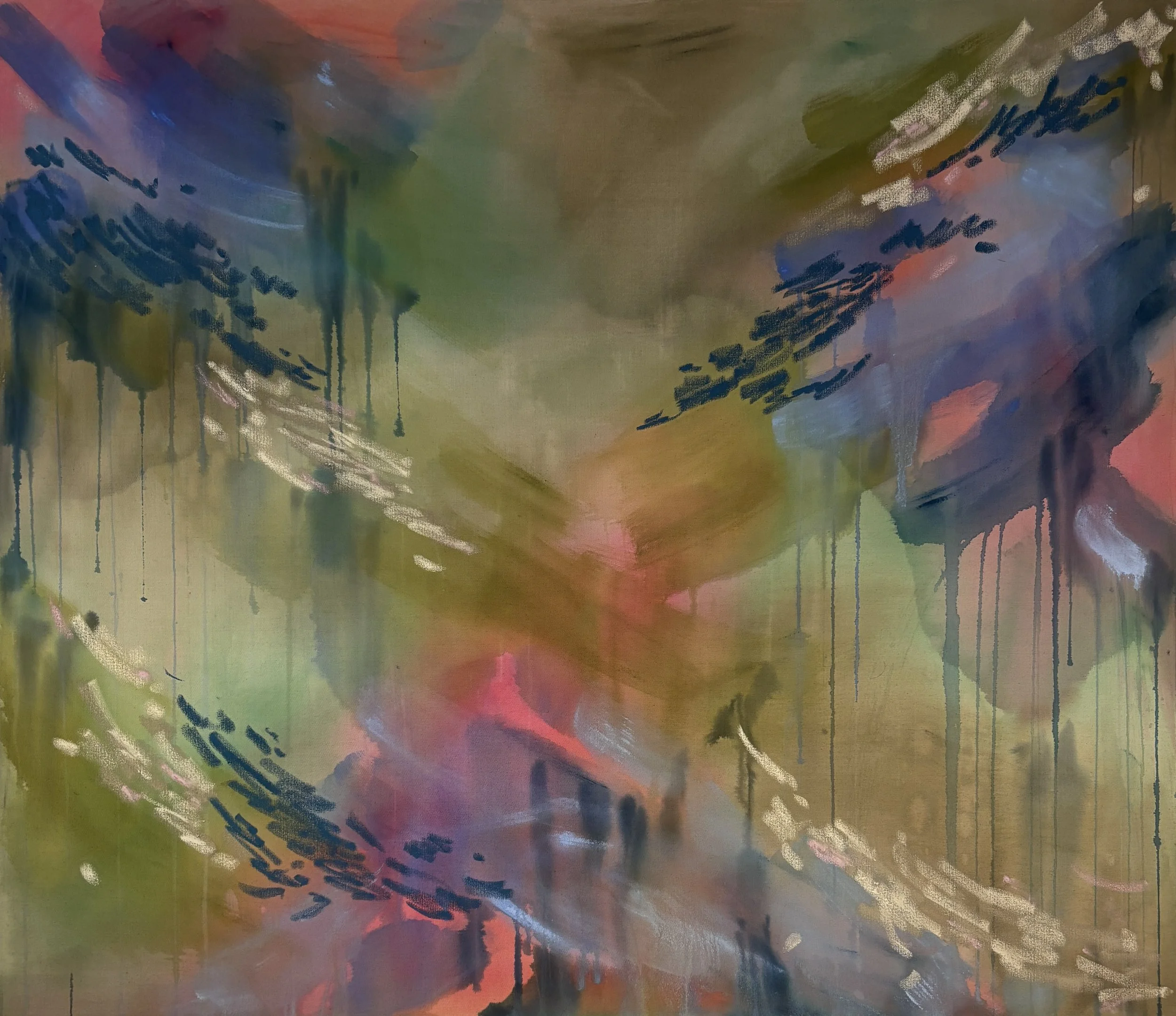 'Private symphony' (2026). Oil, acrylic, oil stick on canvas, 120 x 140cm.