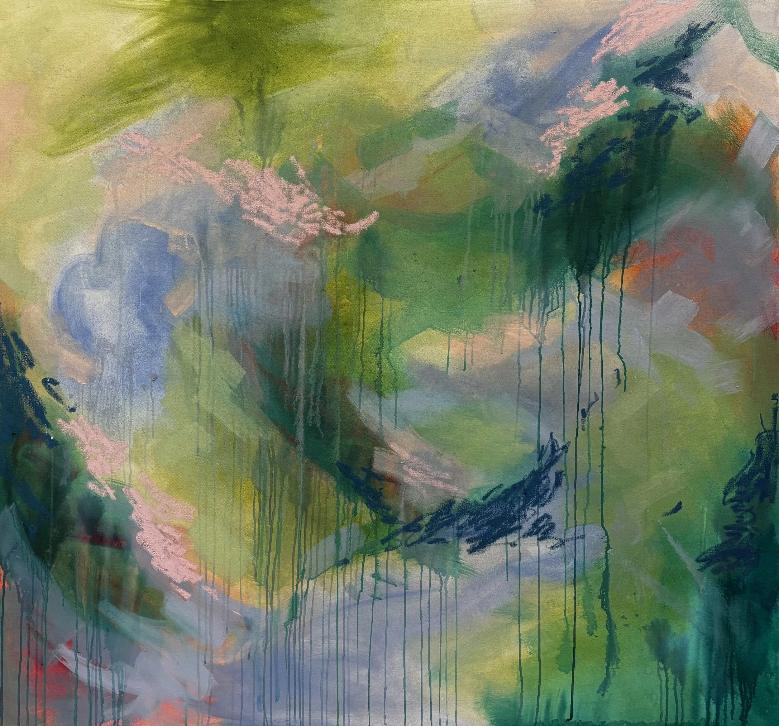 ‘Emerge’ (2025). Oil, acrylic, oil stick on canvas, 140 x 150cm. 