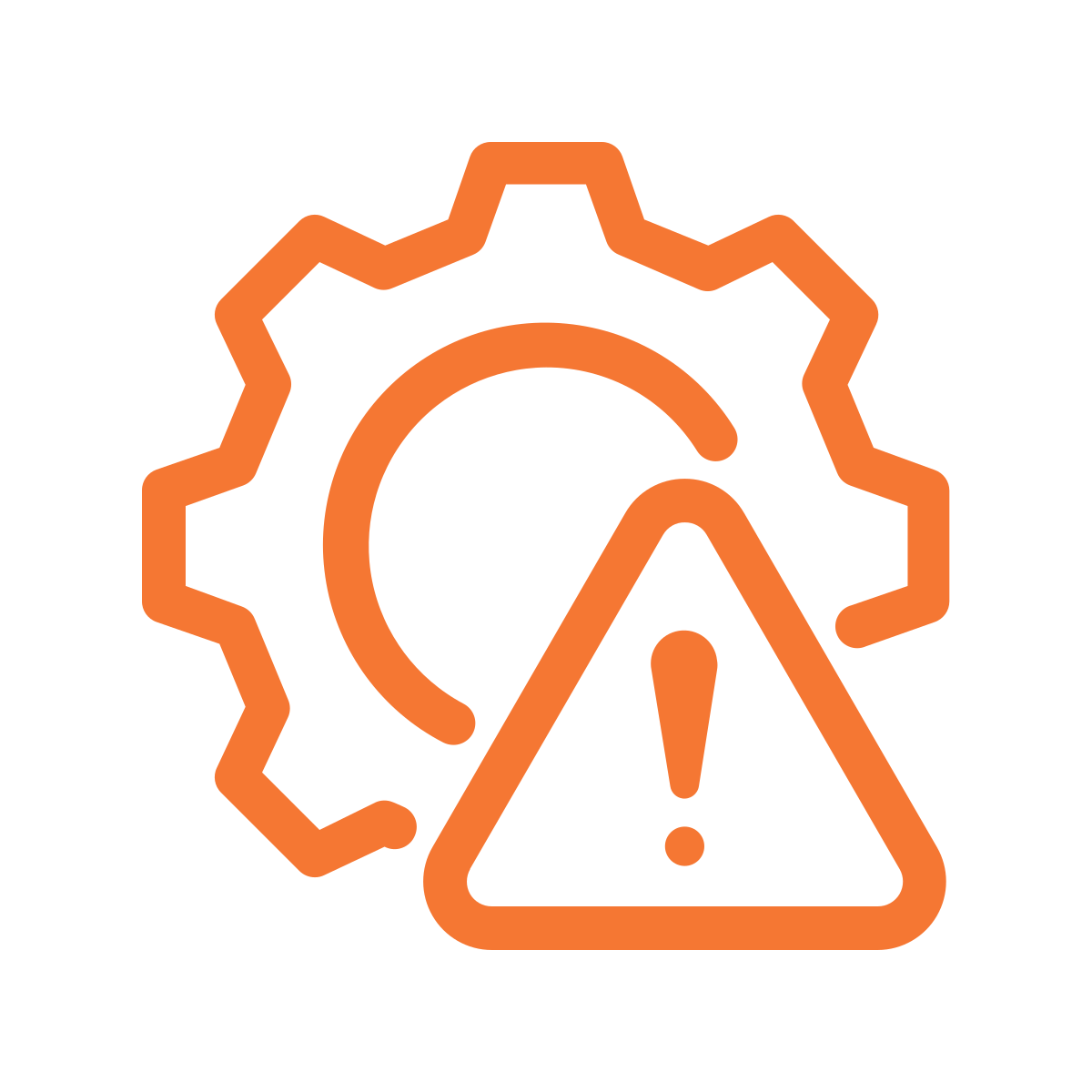 Orange icon of a gear with a warning triangle and exclamation mark inside, indicating a technical or system error.