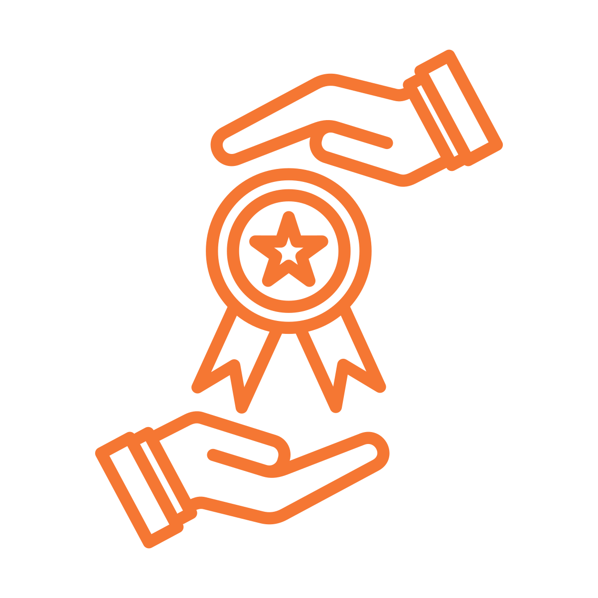 Icon of two hands surrounding a medal with a star in the center.