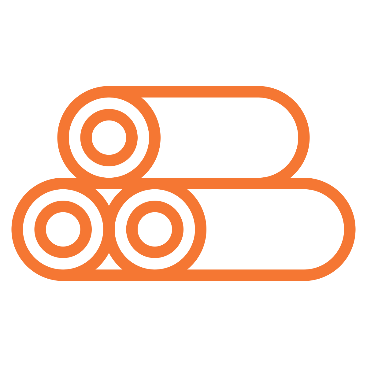 Icon of three rolled orange construction lumber logs stacked horizontally.