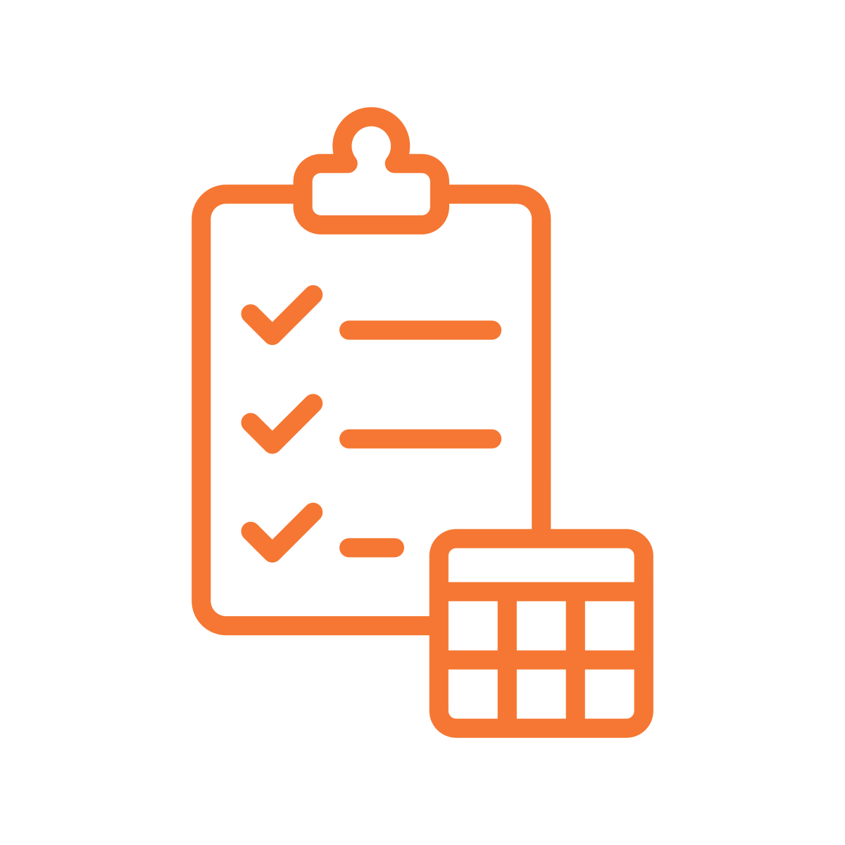 Outline of a clipboard with checklist and a calculator.