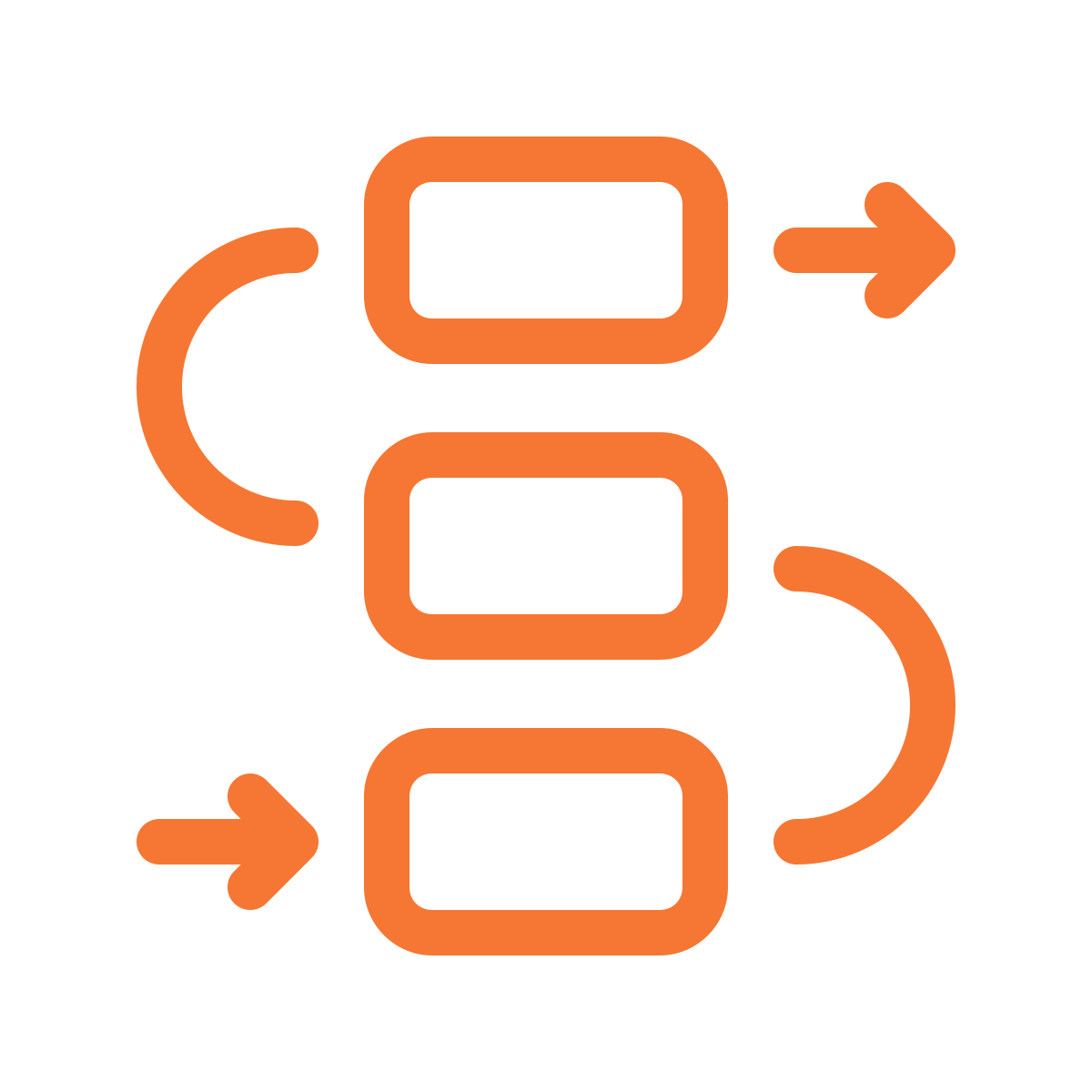 Flowchart with three rectangular boxes connected by curved arrows, indicating a process or cycle, with arrows pointing in a counterclockwise direction.