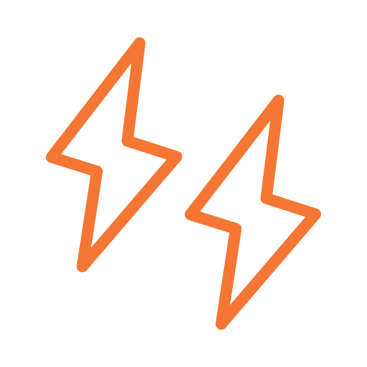 Two orange lightning bolt icons on a black background.
