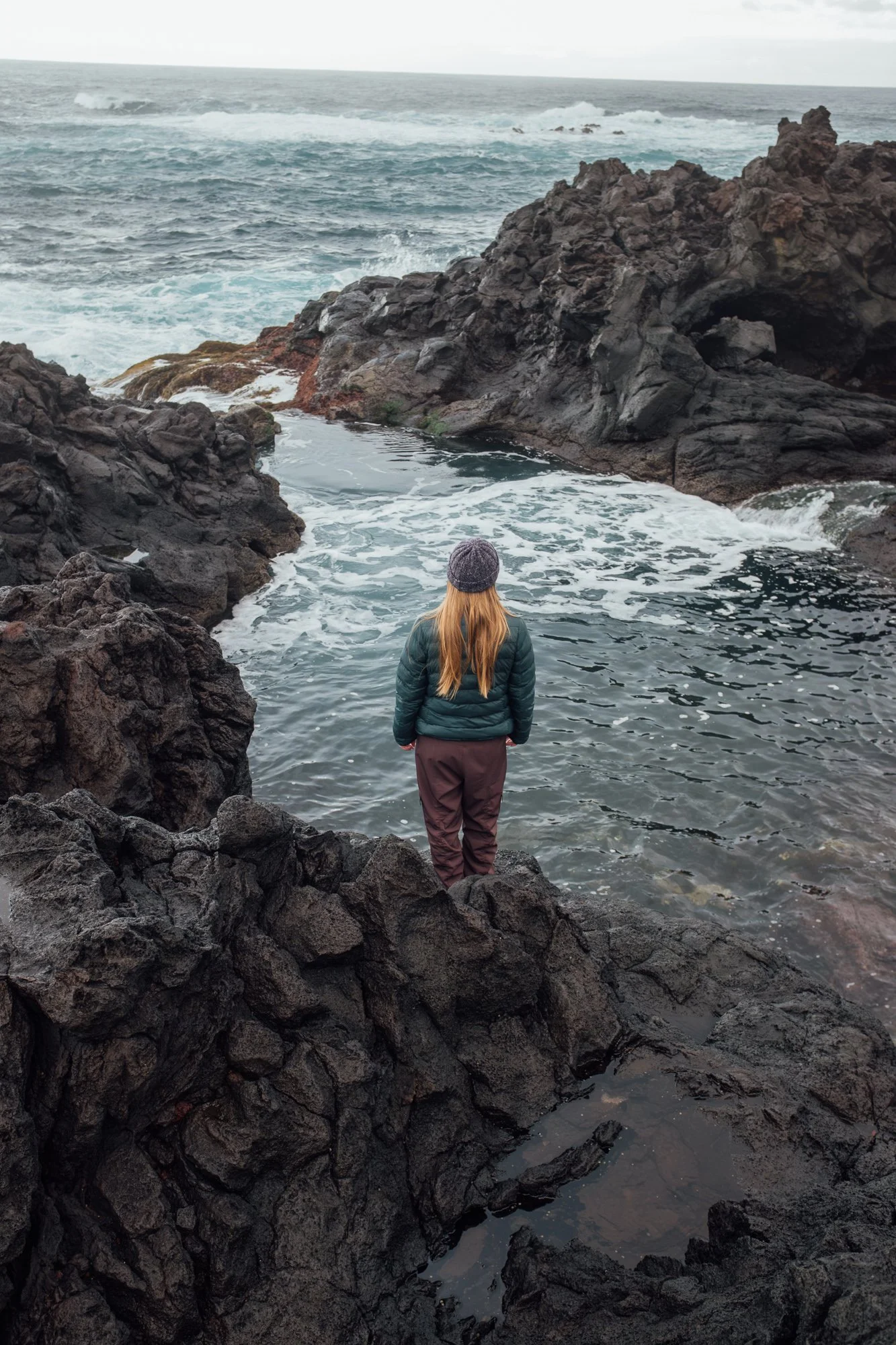 Mosteiros coast at low tide, looking for tide pool life