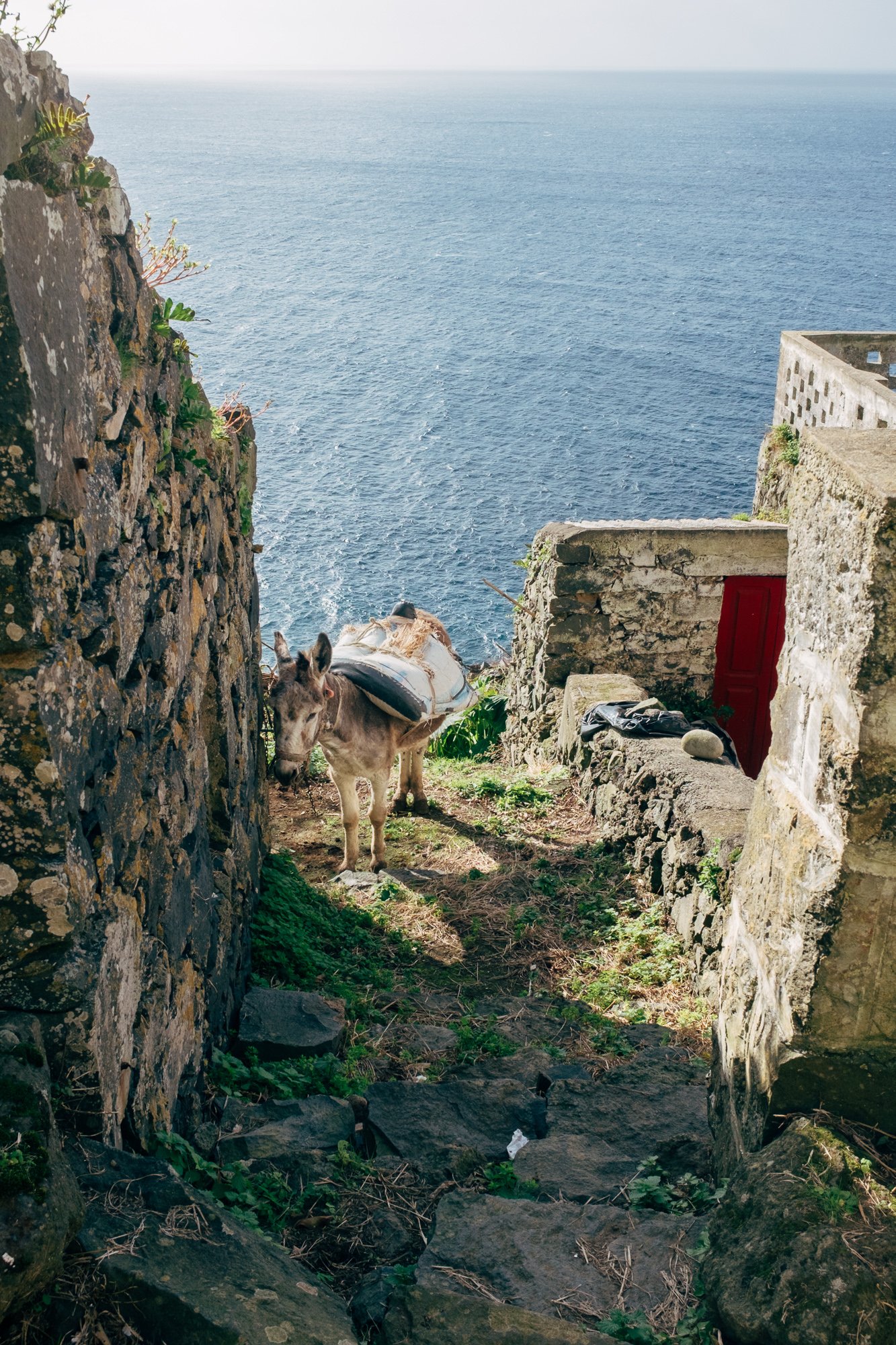 Rocha da Relva is accessible primarily by foot, donkey, and dirt bike. Every year on August 15, locals hold a religious festival and Mass celebrating the Feast of the Assumption.