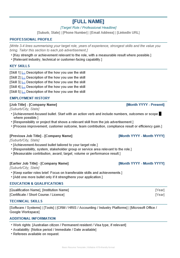 Basic - First Job Search Resume Template