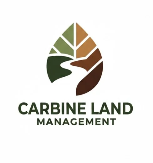 A logo for Carbine Land Management featuring a stylized tree with green, brown, and orange sections, and a winding path through the tree, with the company name beneath.