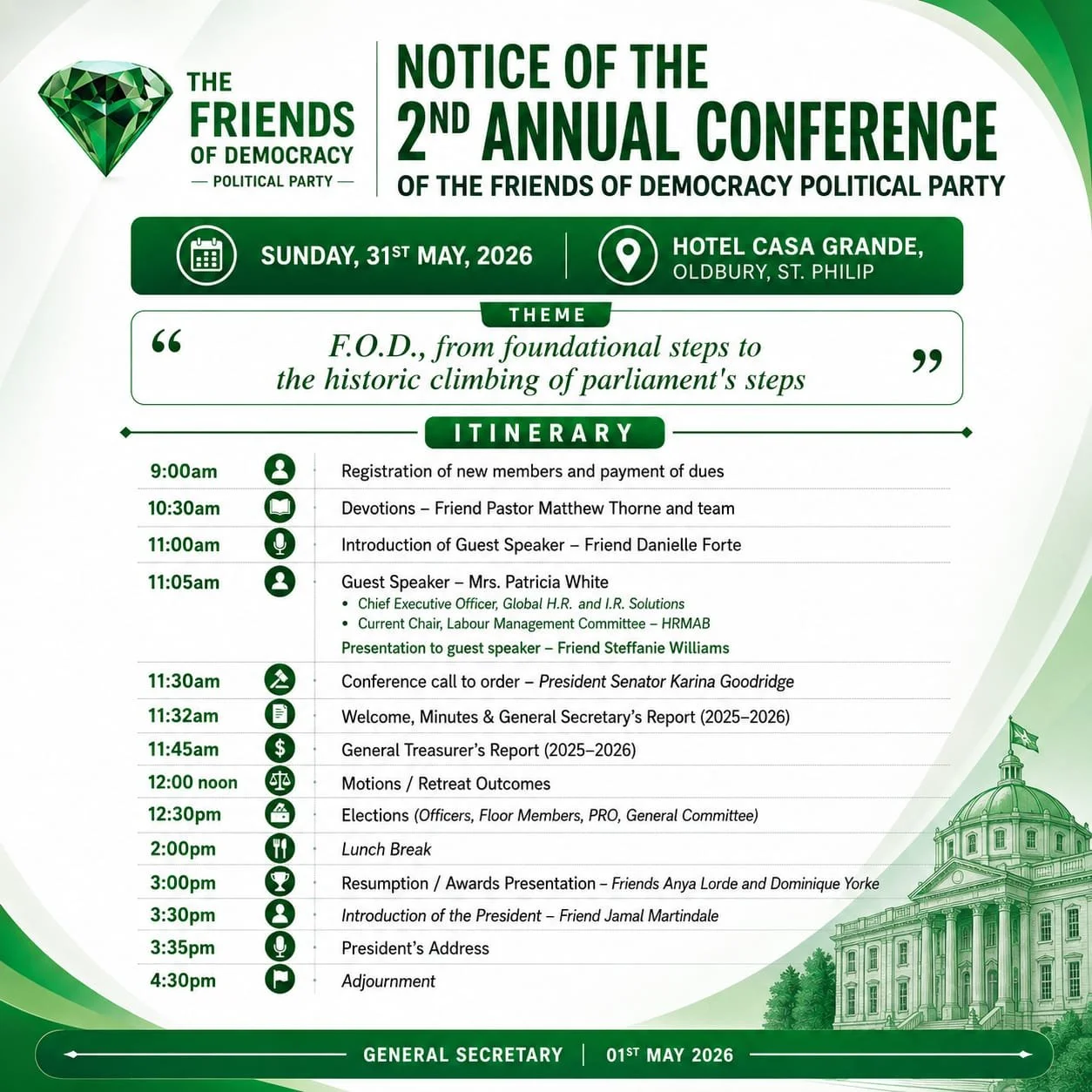 NOTICE OF THE 2ND ANNUAL CONFERENCE OF THE FRIENDS OF DEMOCRACY POLITICAL PARTY
