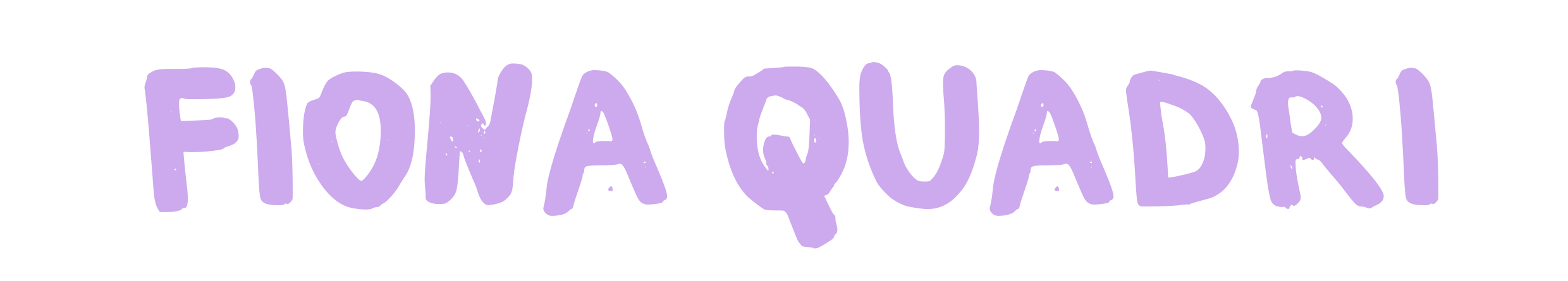 Text reading 'Fiowa Quarri' in purple handwritten font on a black background.