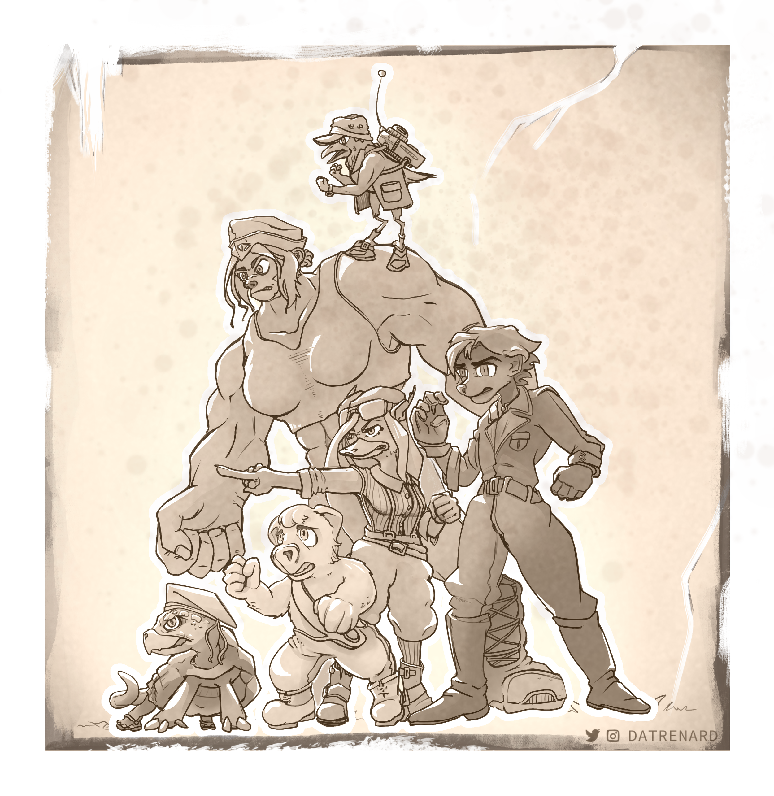 Troupe de Personnages Anthropomorphes Retro