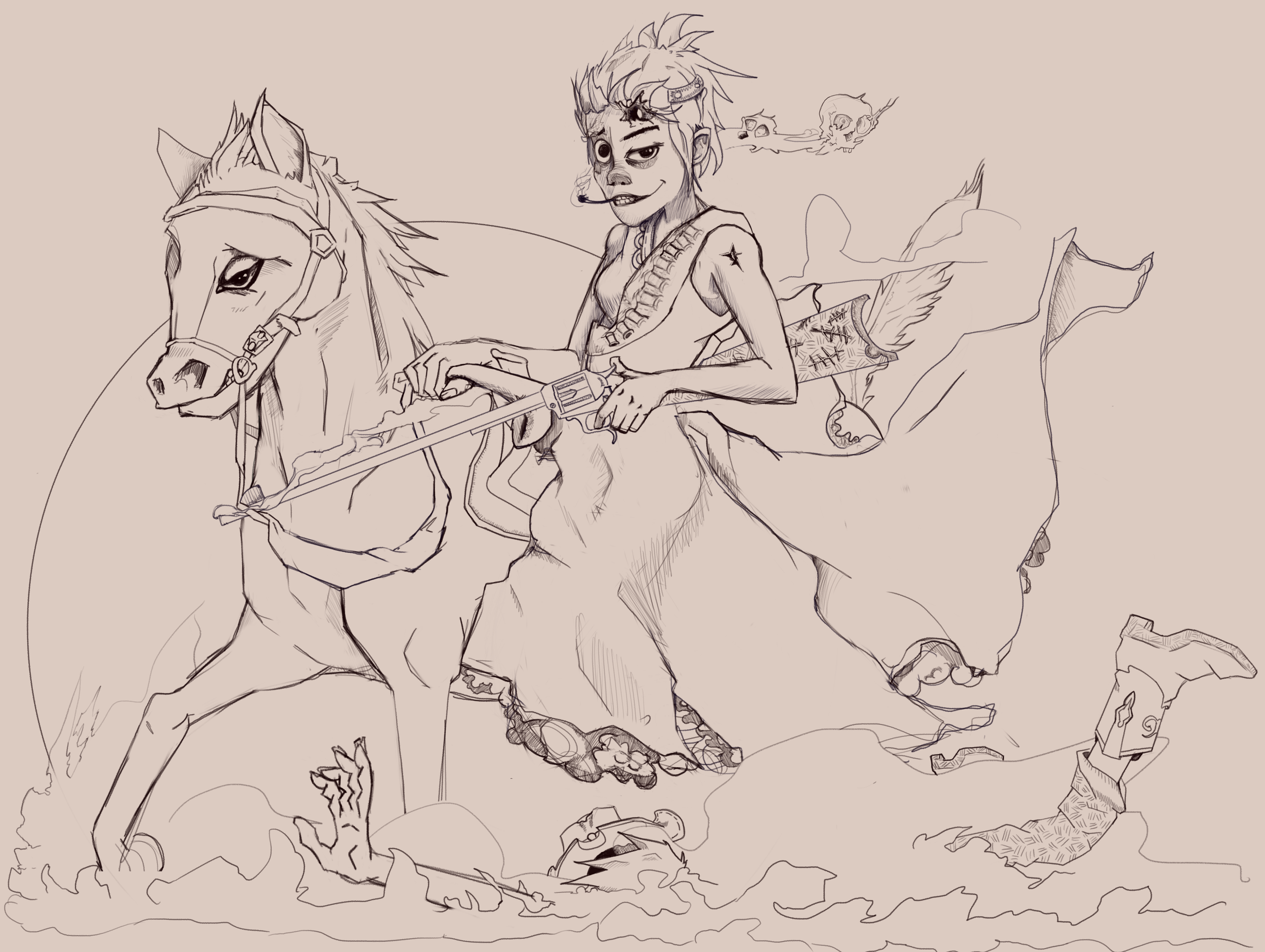 Fan Art Original Robot Noodle (Gorillaz) dans un aspect Western (Dolores WestWorld)