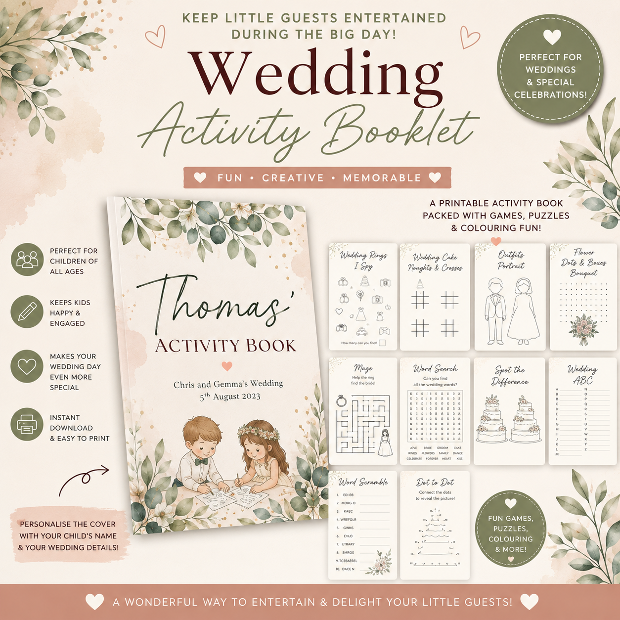 Editable Wedding Activity Book | Personalised Children's Wedding Activity Book | Canva Template | Wedding Kids Pack | Instant Download