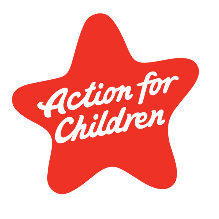 Red star-shaped logo with the white text 'Action for Children' in the center.