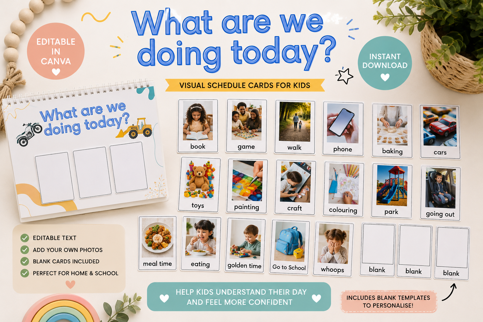 Editable Photographic Visual Schedule for Kids | Canva Template | Daily Routine Cards | Autism & SEND Visual Timetable | Instant Download