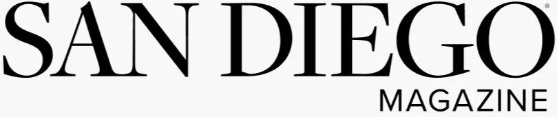 Logo of San Diego Magazine in black and white with bold text.
