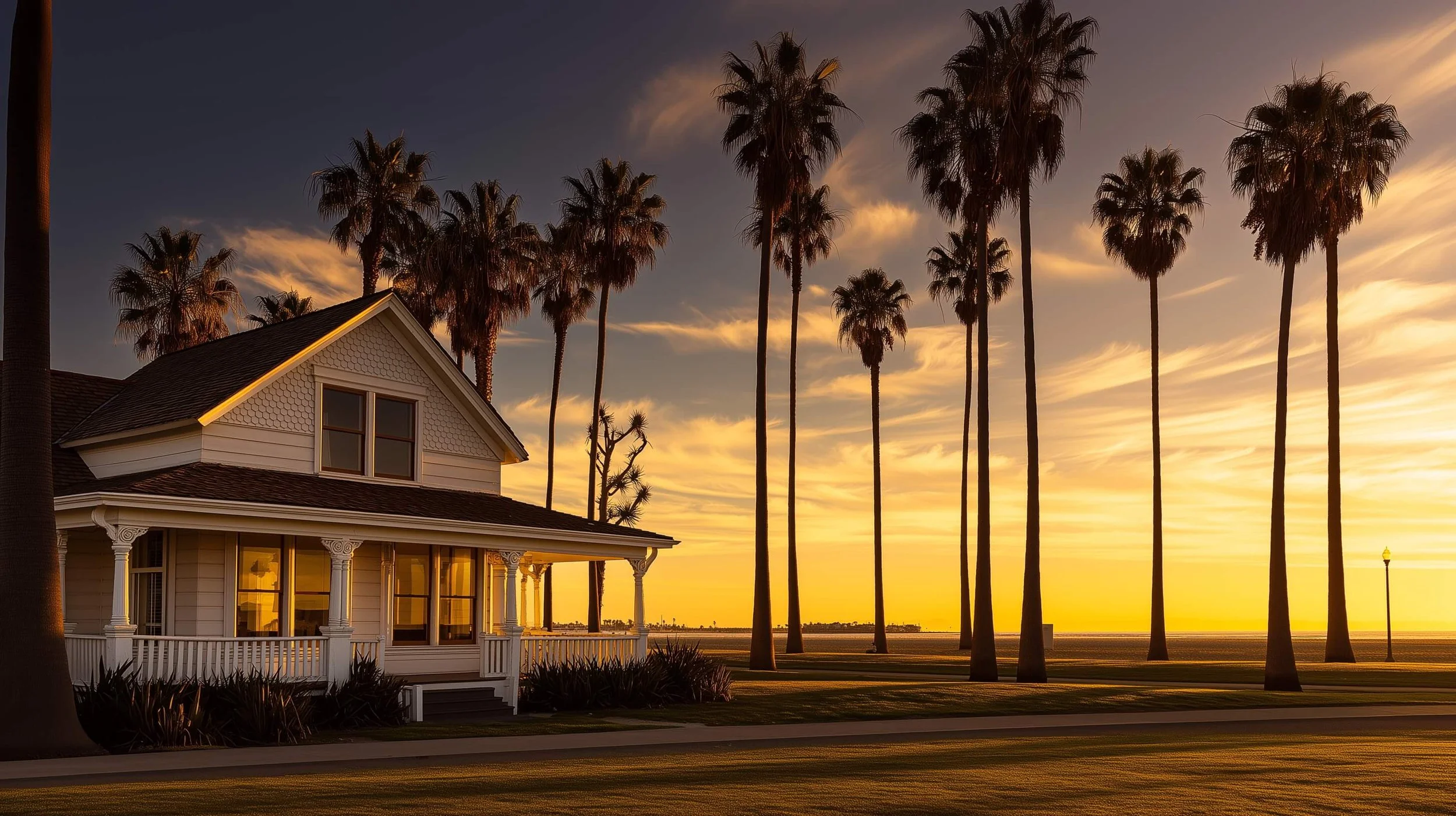 Historic beach house at golden hour representing the solid business foundations of Beach House IQ consulting.