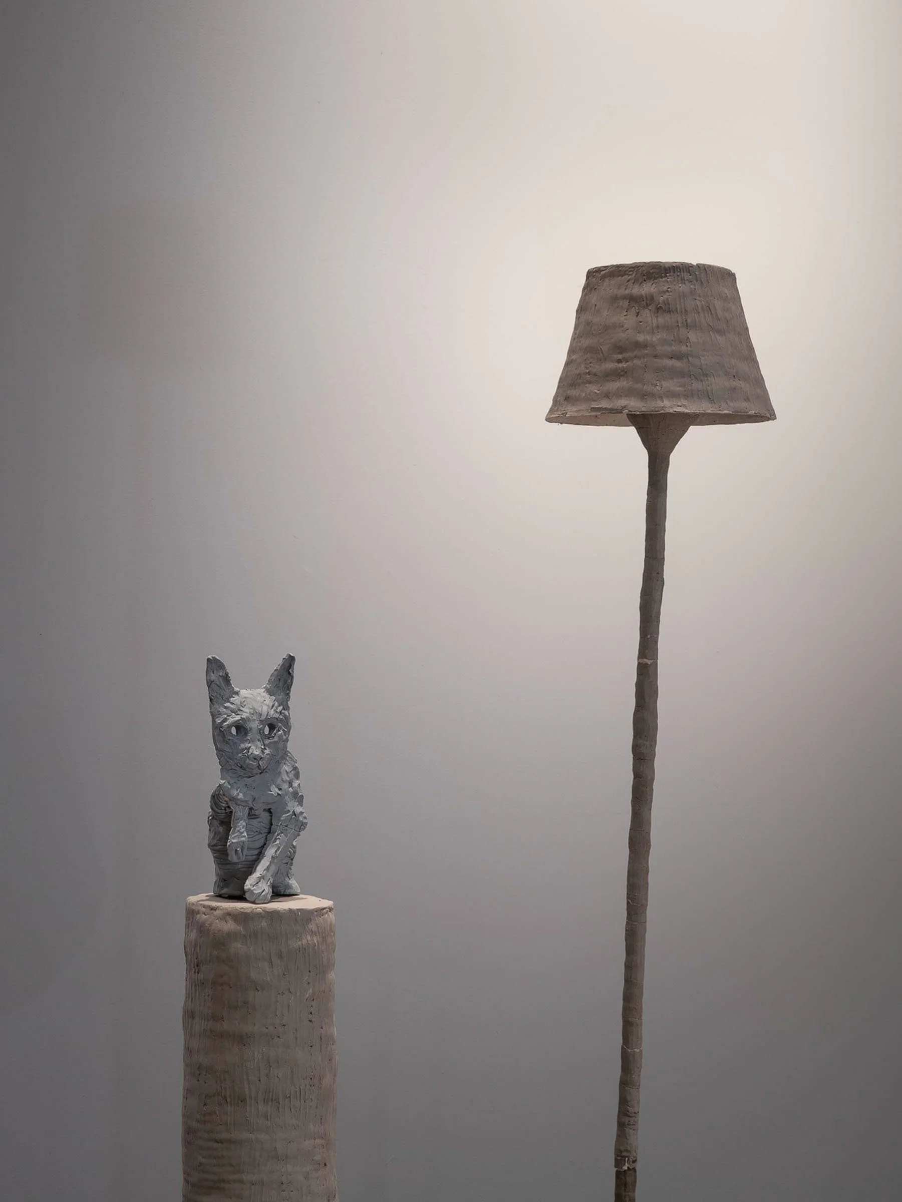  
DAPHNE WRIGHT 
 Lost Cat, 2019  
 Standard Lamp, 2019   
 Unfired clay & mixed media  
