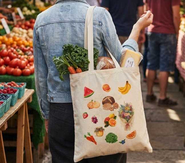 Fruits and Veggies Illustration Tote Bag | Watercolor