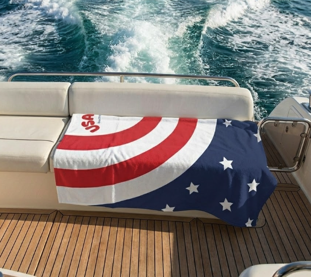 USA Wave Flag Beach Towel | Stars Stripes Red White Blue