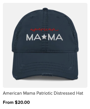 A navy blue baseball cap with the words 'American Mama' embroidered on the front, with a small star between 'Mama' and 'American'.